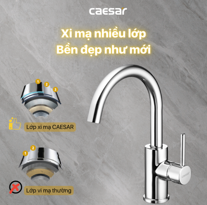 Vòi chậu Lavabo 1 lỗ nóng lạnh Caesar B530CU