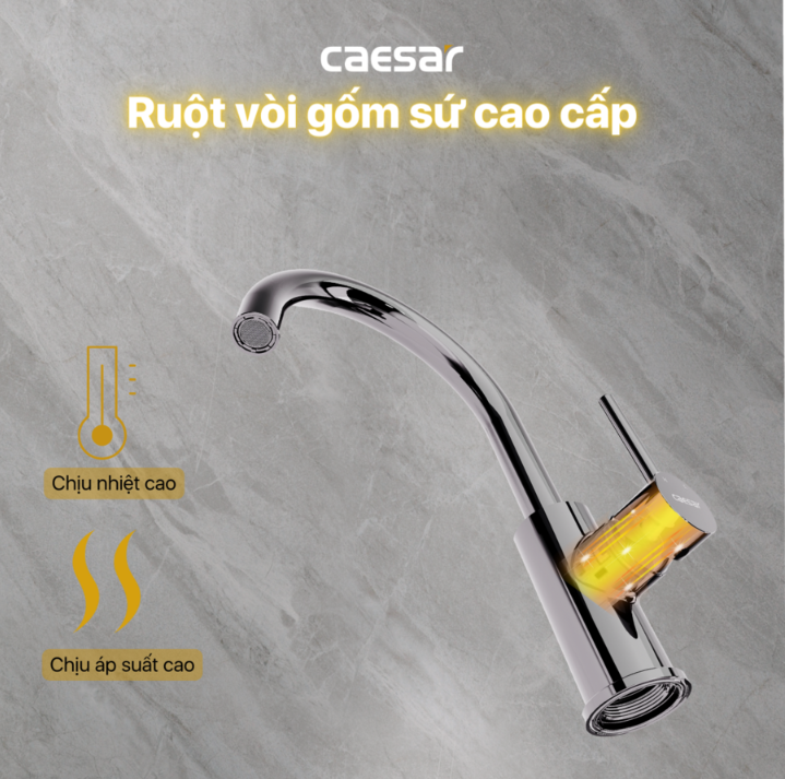 Vòi chậu Lavabo 1 lỗ nóng lạnh Caesar B530CU