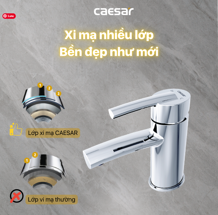 Vòi chậu Lavabo 1 lỗ nóng lạnh Caesar B540CU