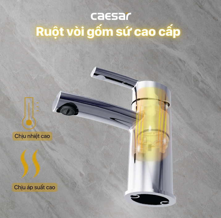 Vòi chậu Lavabo 1 lỗ nóng lạnh Caesar B540CU