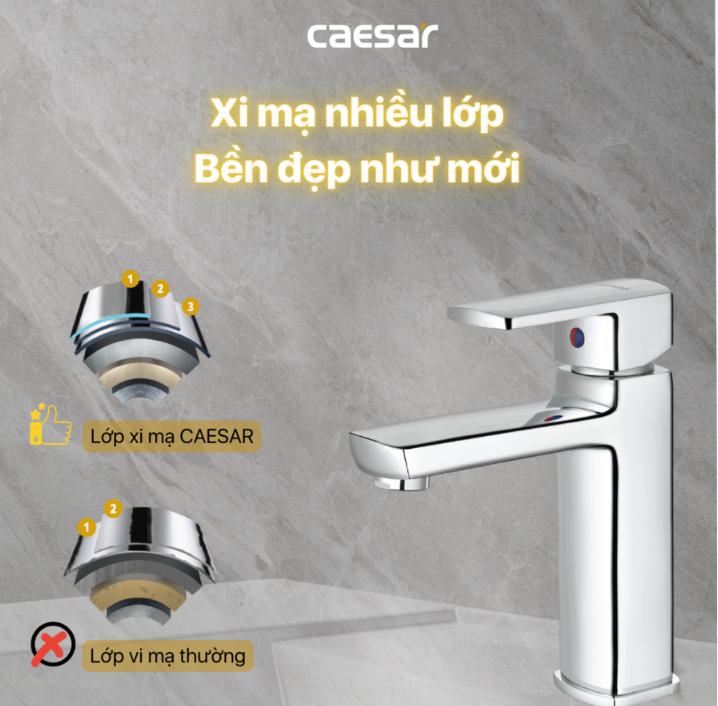 Vòi chậu Lavabo 1 lỗ nóng lạnh Caesar B550CU