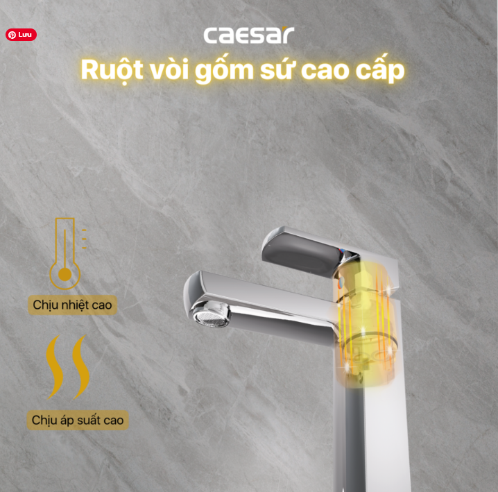 Vòi chậu Lavabo 1 lỗ nóng lạnh Caesar B550CU