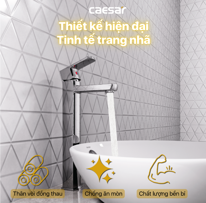 Vòi chậu Lavabo 1 lỗ nóng lạnh Caesar B551CU