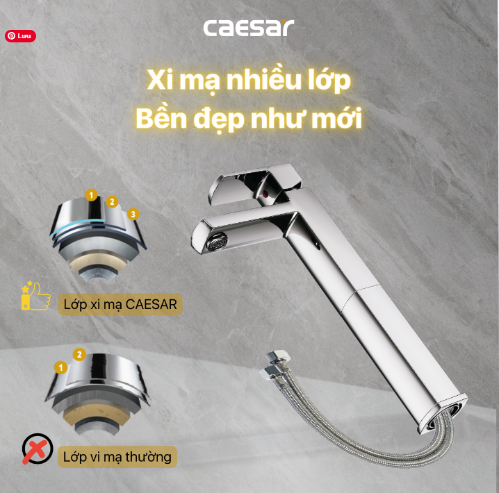 Vòi chậu Lavabo 1 lỗ nóng lạnh Caesar B551CU