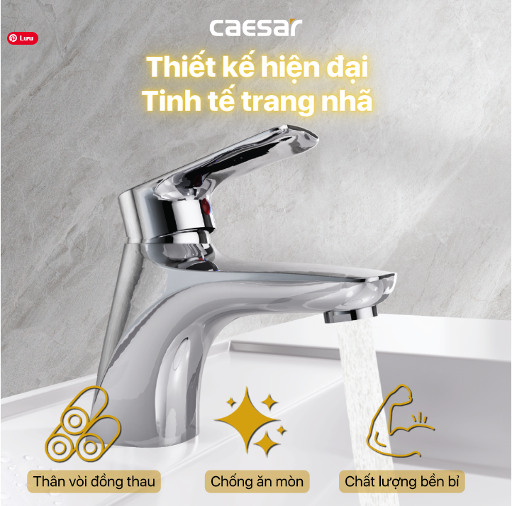 Vòi chậu Lavabo 1 lỗ nóng lạnh Caesar B560CU