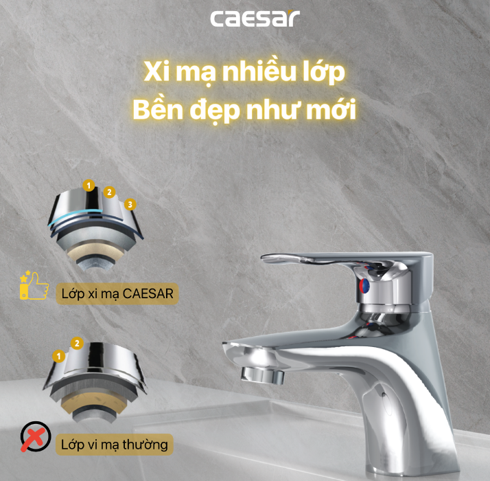 Vòi chậu Lavabo 1 lỗ nóng lạnh Caesar B560CU