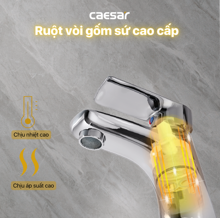 Vòi chậu Lavabo 1 lỗ nóng lạnh Caesar B560CU