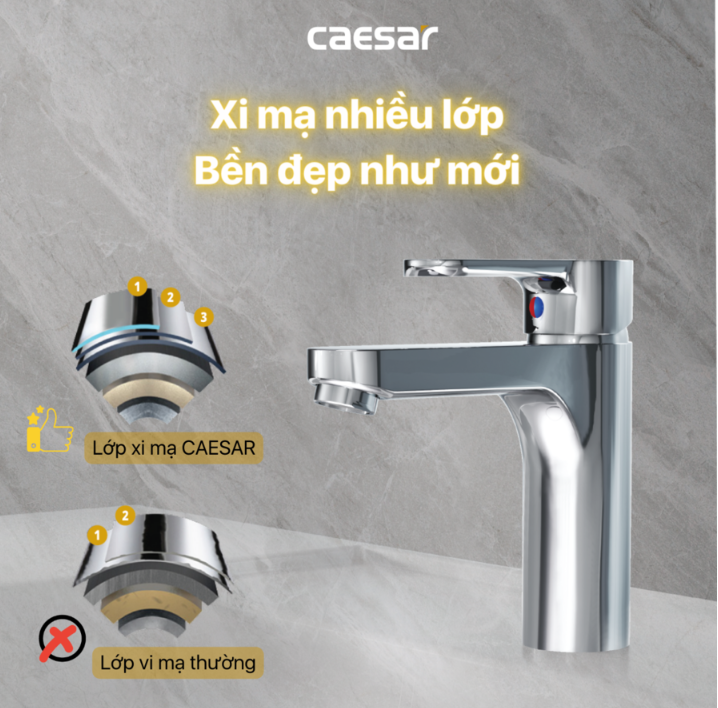 Vòi chậu Lavabo 1 lỗ nóng lạnh Caesar B570CU