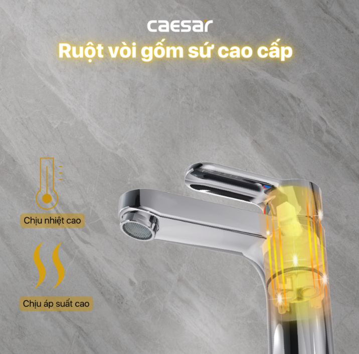 Vòi chậu Lavabo 1 lỗ nóng lạnh Caesar B570CU