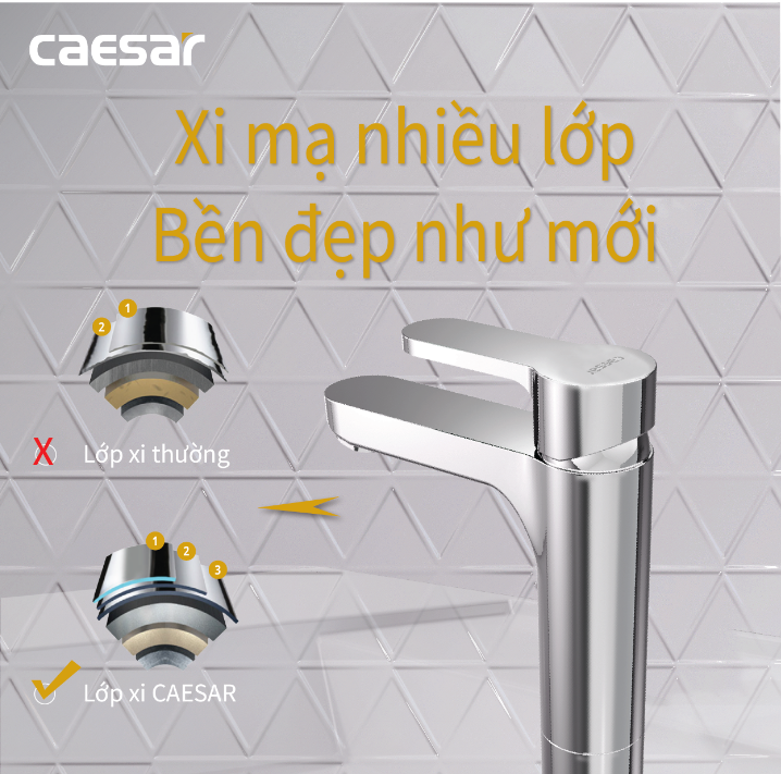 Vòi chậu Lavabo 1 lỗ nóng lạnh Caesar B571CU