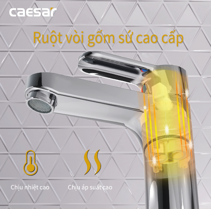 Vòi chậu Lavabo 1 lỗ nóng lạnh Caesar B571CU