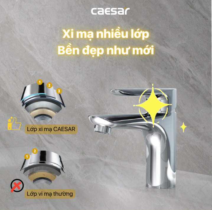 Vòi chậu Lavabo 1 lỗ nóng lạnh Caesar B730CU