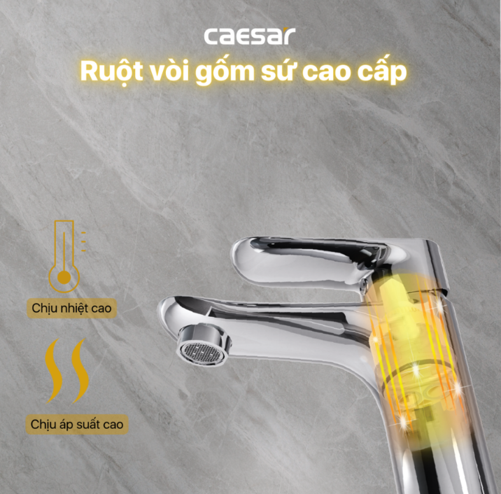 Vòi chậu Lavabo 1 lỗ nóng lạnh Caesar B730CU