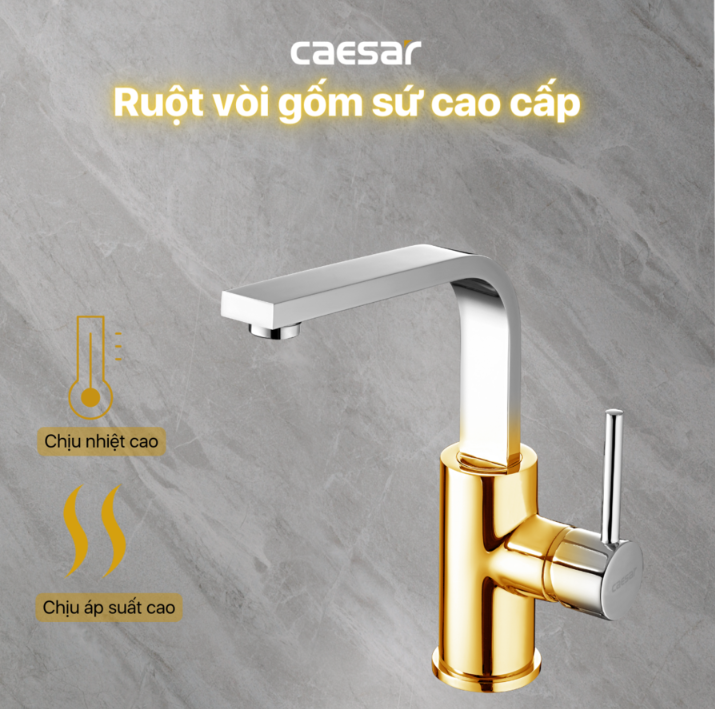 Vòi chậu Lavabo 1 lỗ nóng lạnh Caesar B750CU