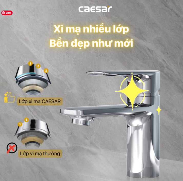 Vòi chậu Lavabo 1 lỗ nóng lạnh Caesar B770CU