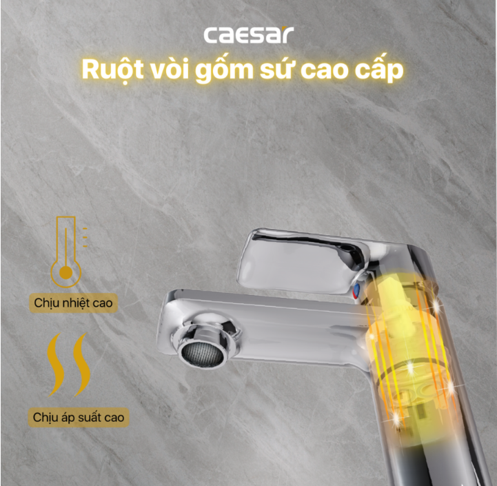 Vòi chậu Lavabo 1 lỗ nóng lạnh Caesar B770CU