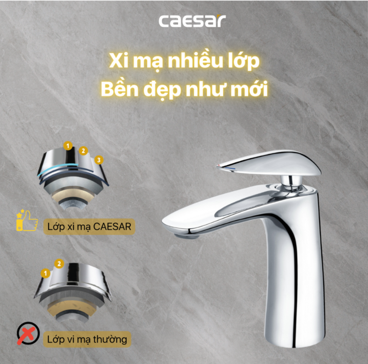 Vòi chậu Lavabo 1 lỗ nóng lạnh Caesar B810CU