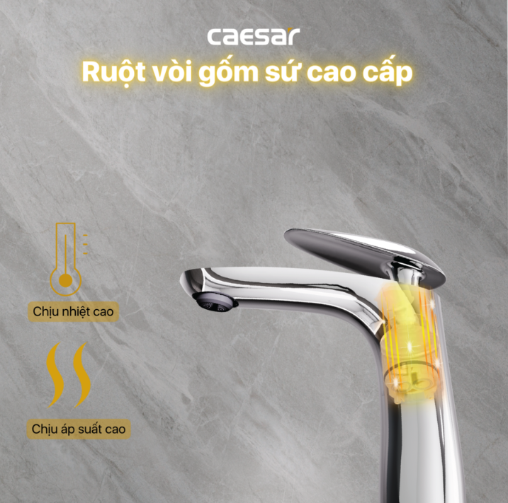 Vòi chậu Lavabo 1 lỗ nóng lạnh Caesar B810CU