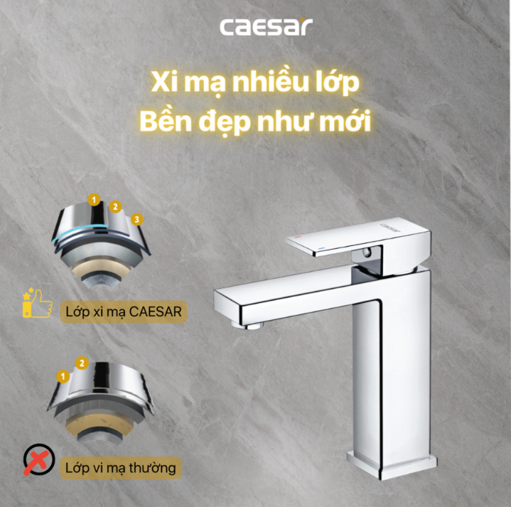 Vòi chậu Lavabo 1 lỗ nóng lạnh Caesar B840CU