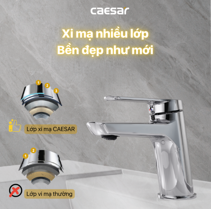 Vòi chậu Lavabo 1 lỗ nóng lạnh Caesar B200CU