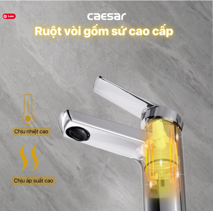 Vòi chậu Lavabo 1 lỗ nóng lạnh Caesar B200CU